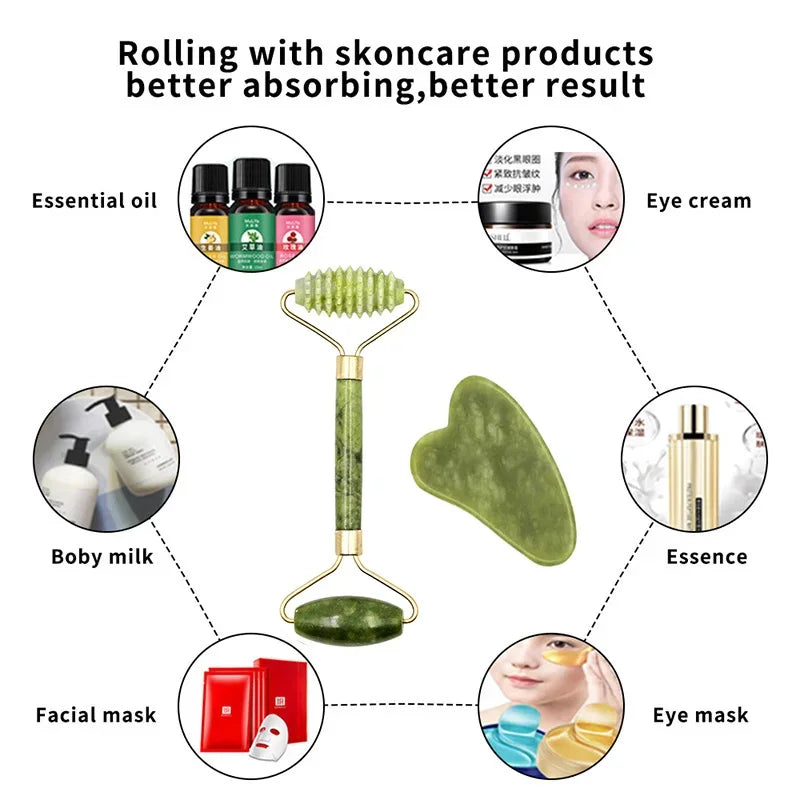 Natural Stone Roller & Gua Sha Set